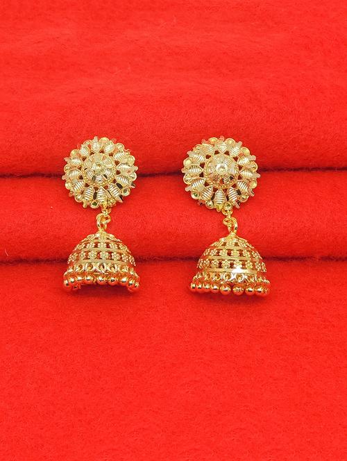 gold brass jhumka earring - 17839397 - Very Small Image - 1
