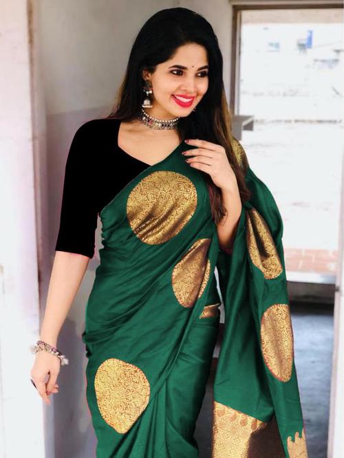 green color litchi silk saree for  - 17839531 - Very Small Image - 1