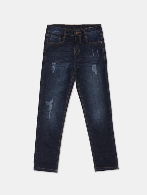 dark blue cotton blend washed jeans - 17841638 - Very Small Image - 1