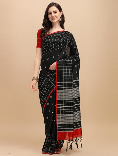 checkered jamdani saree with blouse - 17842823 - Very Small Image - 1