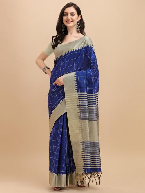 checkered bhagalpuri saree with blouse - 17842830 - Very Small Image - 1