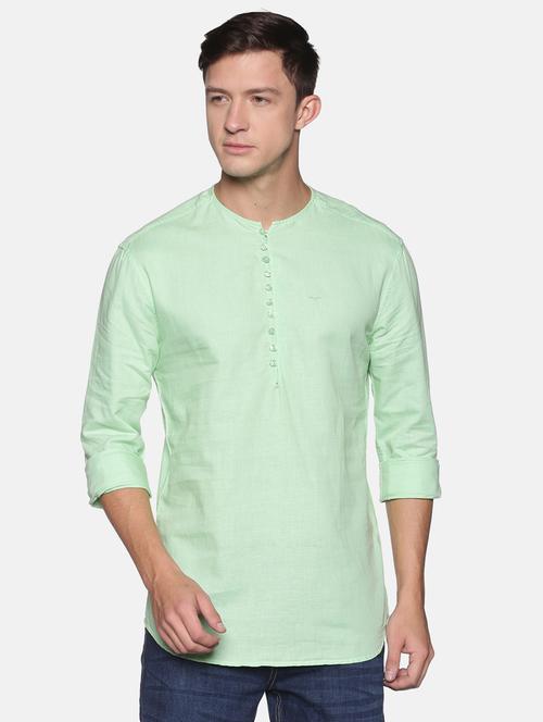 green solid linen short kurta - 17844329 - Very Small Image - 1
