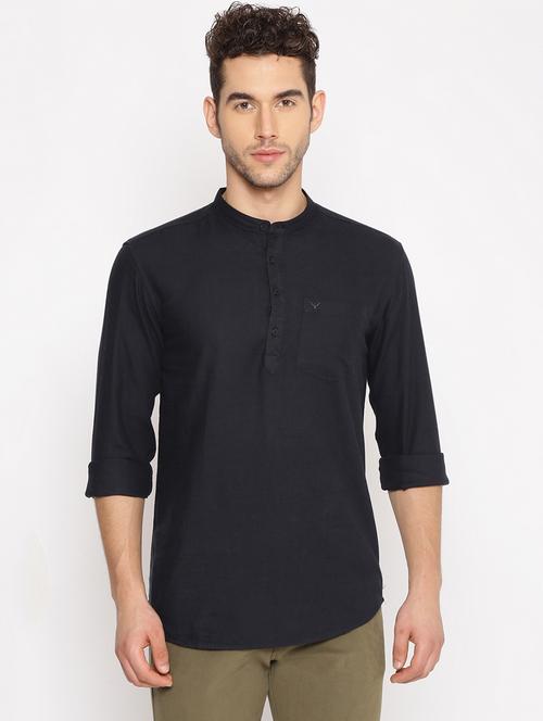 Navy Blue Solid Short Kurta - 17844344 - Very Small Image - 1