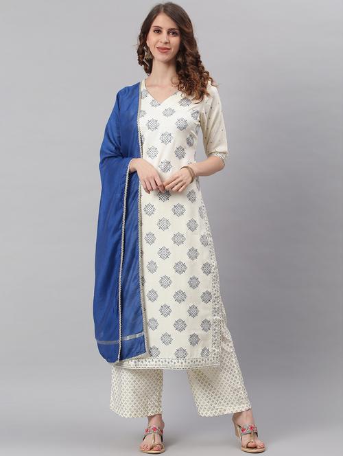 printed suit set with contrast dupatta - 17846009 - Very Small Image - 1