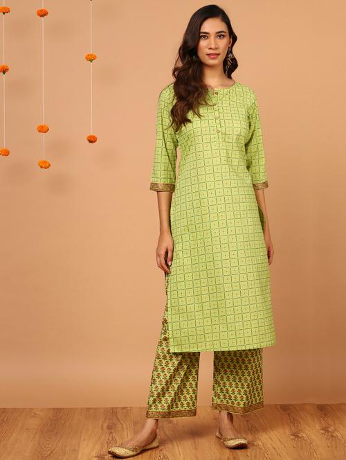 gold printed kurta palazzo set - 17846017 - Very Small Image - 1