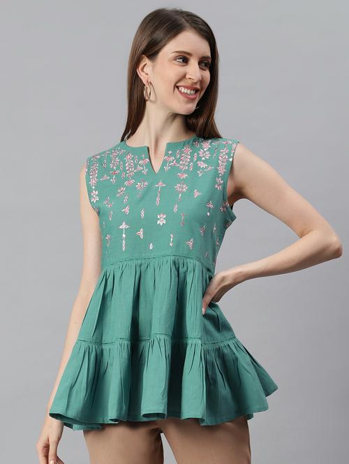 women's peplum notch neck top - 17846664 - Very Small Image - 1