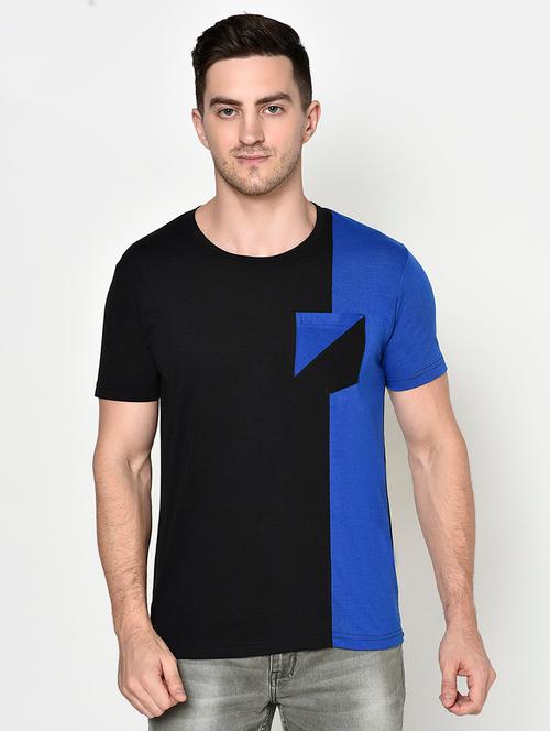 black color block cut & sew pocket t-shirt - 17847368 - Very Small Image - 1