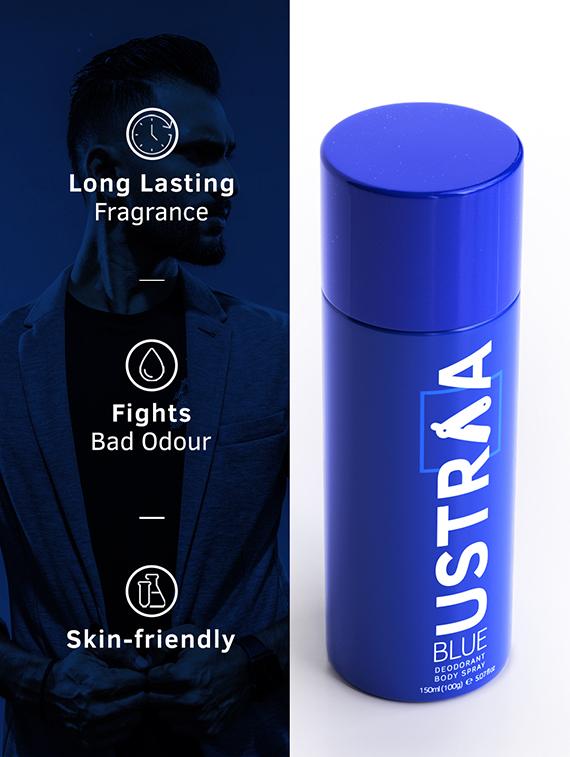 ustraa blue deodorant - 150 ml, face wash oily skin - 200 g & de-tan face scrub - 100g - 17847508 - Zoom Image - 2