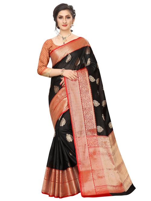 women's self design black colored saree with blouse - 17847615 - Very Small Image - 1