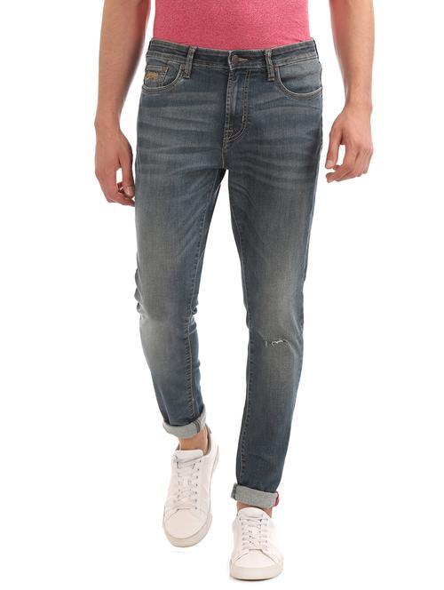 blue light washed distressed denim jeans - 17847757 - Very Small Image - 1