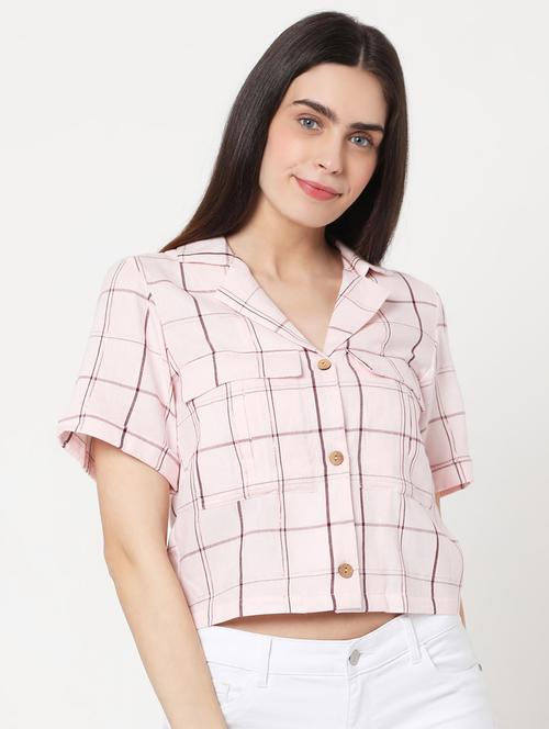 lapel caller checkered crop top - 17848410 - Very Small Image - 1
