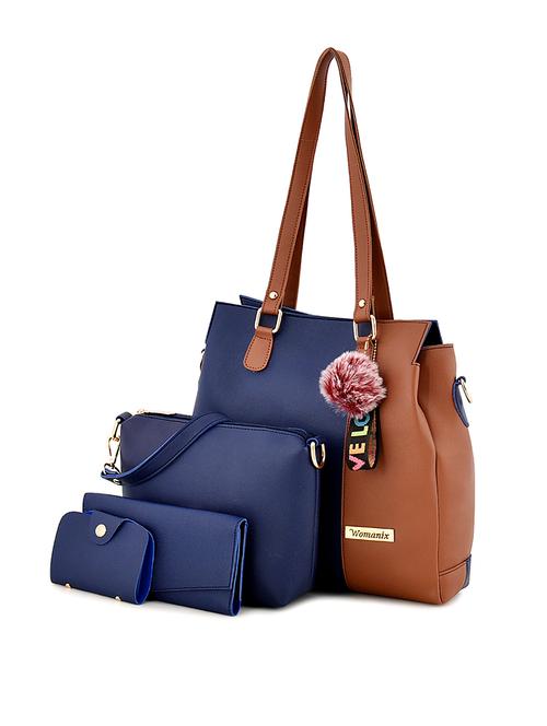 blue leatherette (pu) combo handbag - 17850115 - Very Small Image - 1