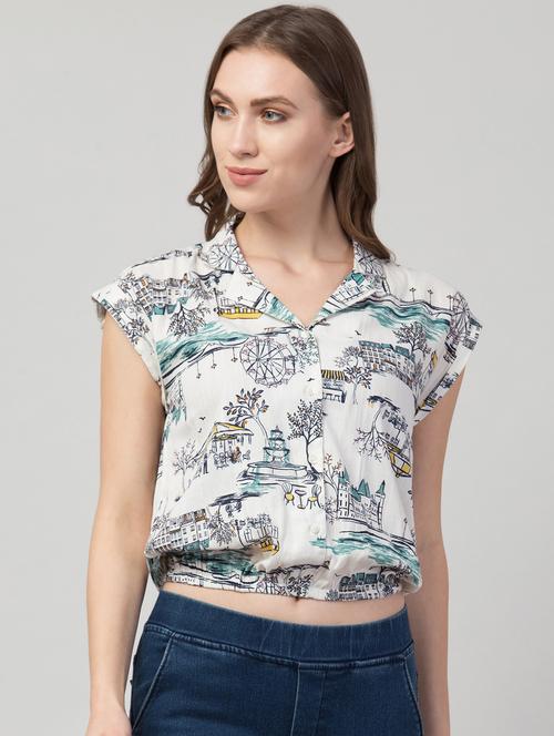 shirt collar printed blouson crop top - 17850640 - Very Small Image - 1
