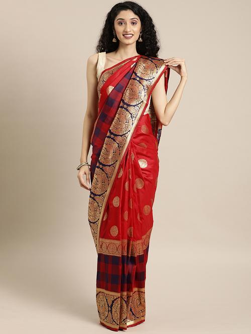 Self Design Woven Saree With Blouse - 17852845 - Very Small Image - 1