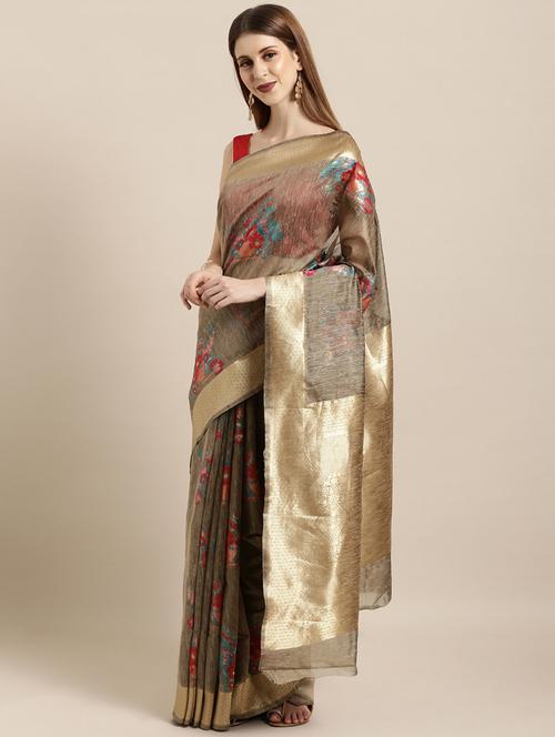 beige chanderi saree with blouse - 17852851 - Very Small Image - 1