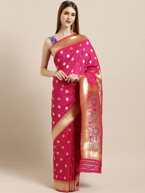 Pink Silk Blend Saree With Blouse - 17852855 - Very Small Image - 1