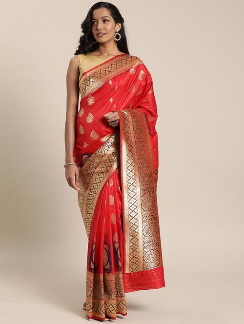 red silk blend saree with blouse - 17852877 - Very Small Image - 1