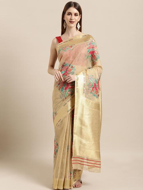 beige chanderi saree with blouse - 17852904 - Very Small Image - 1
