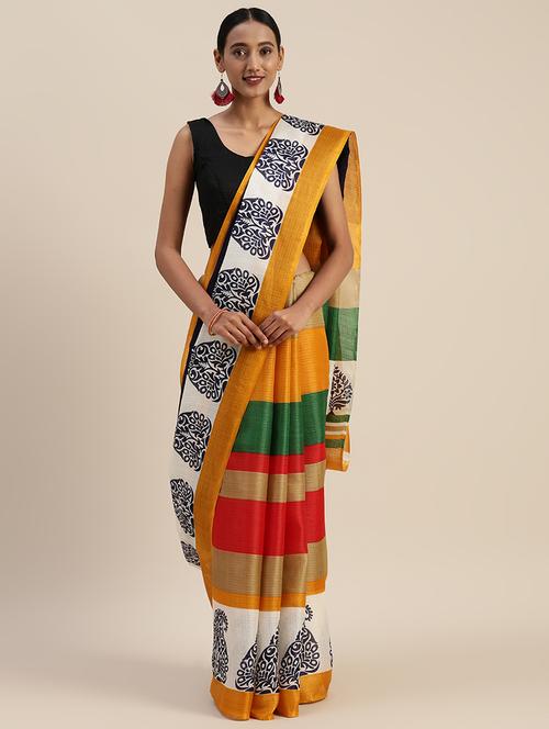 yellow art silk printed saree - 17852916 - Very Small Image - 1