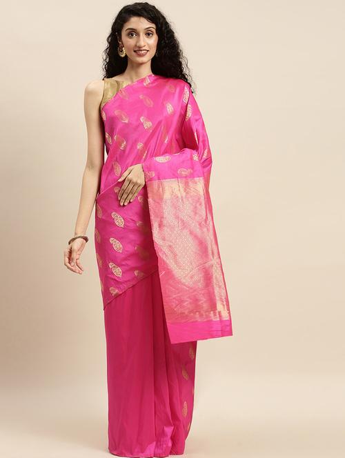 Pink Silk Blend Saree With Blouse - 17852946 - Very Small Image - 1