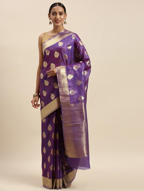 purple silk blend saree - 17852976 - Very Small Image - 1