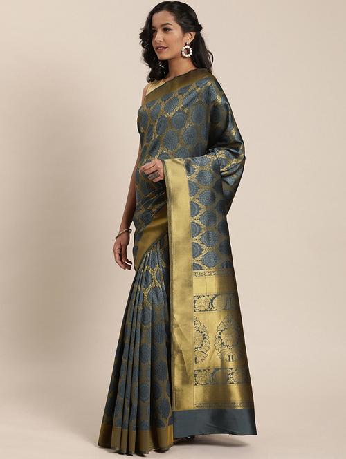 grey silk blend saree with blouse - 17852986 - Very Small Image - 1