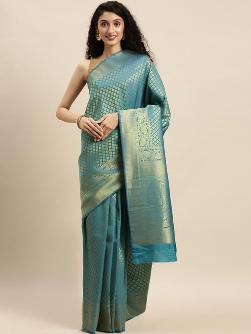 Green Silk Blend Saree - 17853002 - Very Small Image - 1