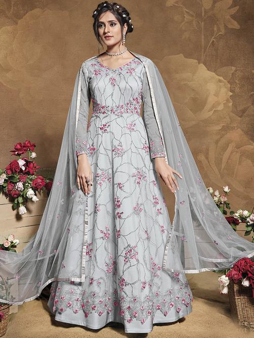 silver net semistitched suit - 17853265 - Very Small Image - 1