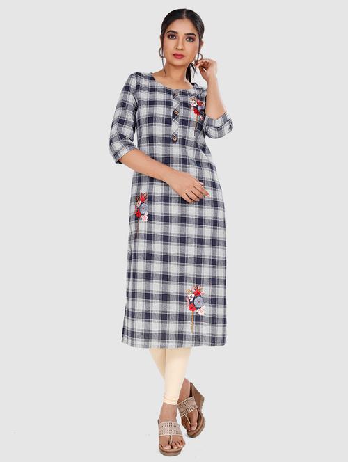 navy checkered straight kurta - 17854267 - Very Small Image - 1