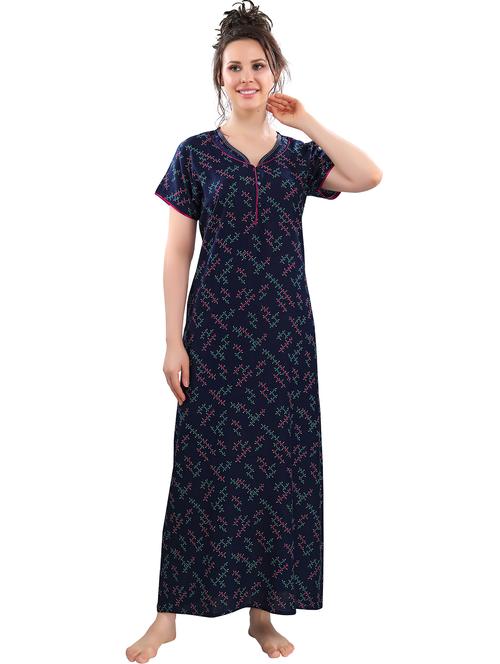 v-neck printed nighty  - 17854388 - Very Small Image - 1