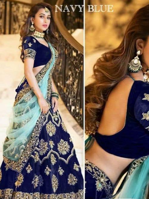 havey velvet with embarodarity work lehangha  - 17855440 - Very Small Image - 1