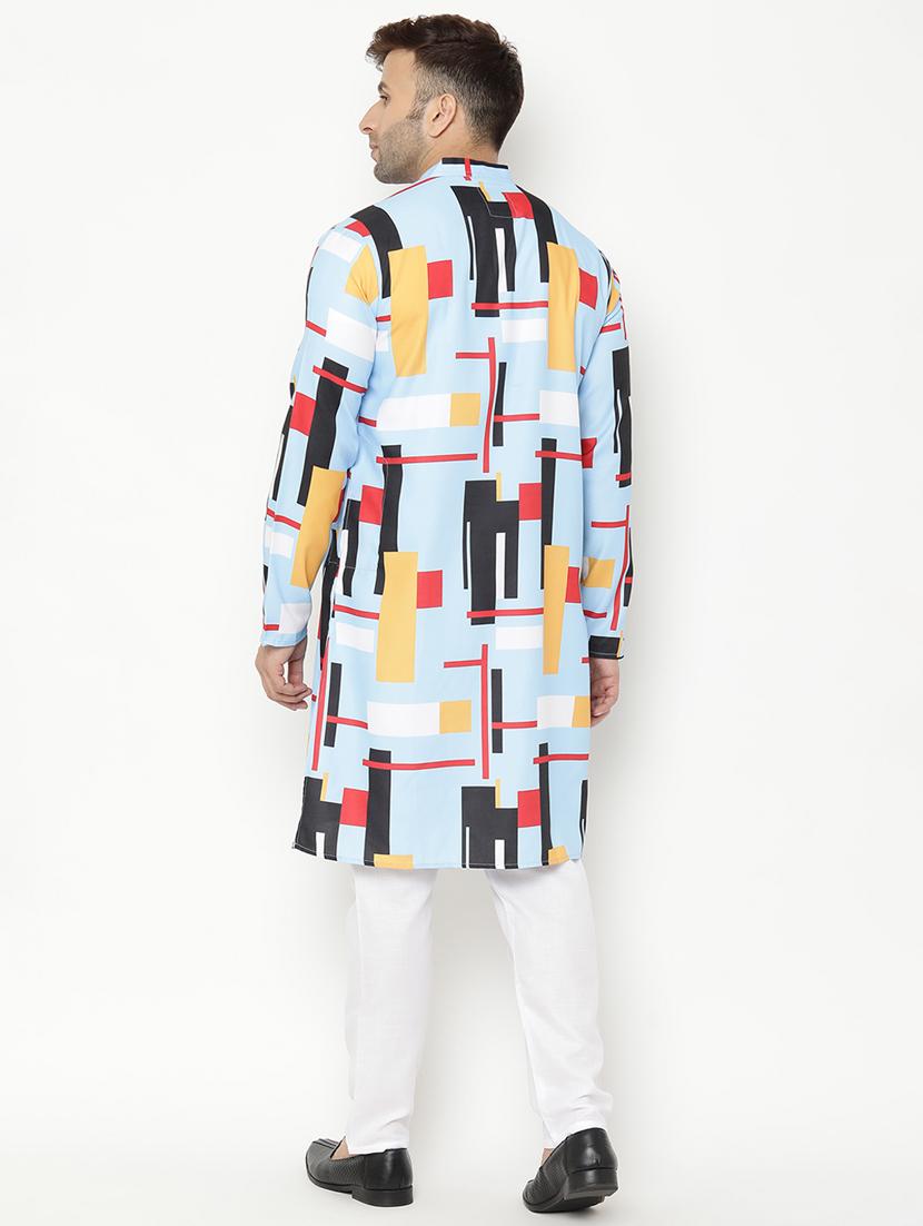 blue printed kurta pyjama set - 17855823 - Standard Image - 3