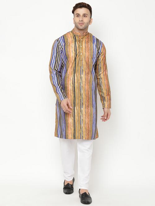 browns striped kurta pyjama set - 17855825 - Very Small Image - 1