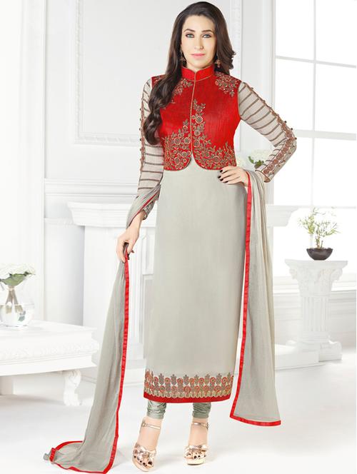 grey georgette semistitched suit - 17856794 - Very Small Image - 1