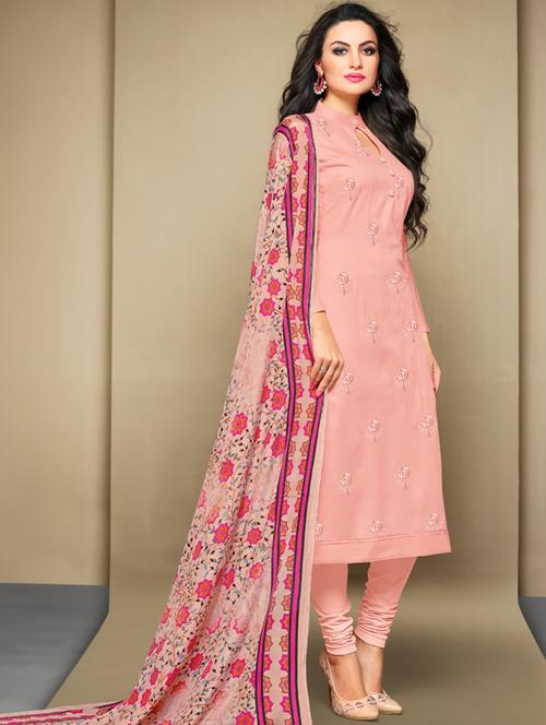 peach churidaar semi-stitched suit set - 17856819 - Very Small Image - 1