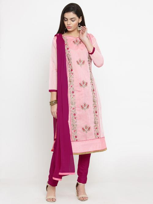 pink silk semistitched suit - 17856831 - Very Small Image - 1