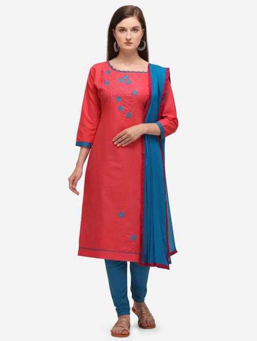 pink cotton semistitched suit - 17856869 - Very Small Image - 1