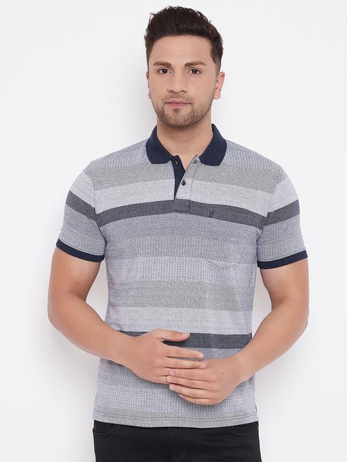 navy blue self design polo t-shirt - 17857414 - Very Small Image - 1