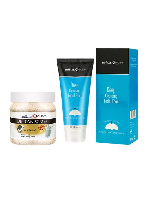 gemblue biocare deep cleansing facial foam,150ml and de-tan scrub,500ml - 17857794 - Very Small Image - 1