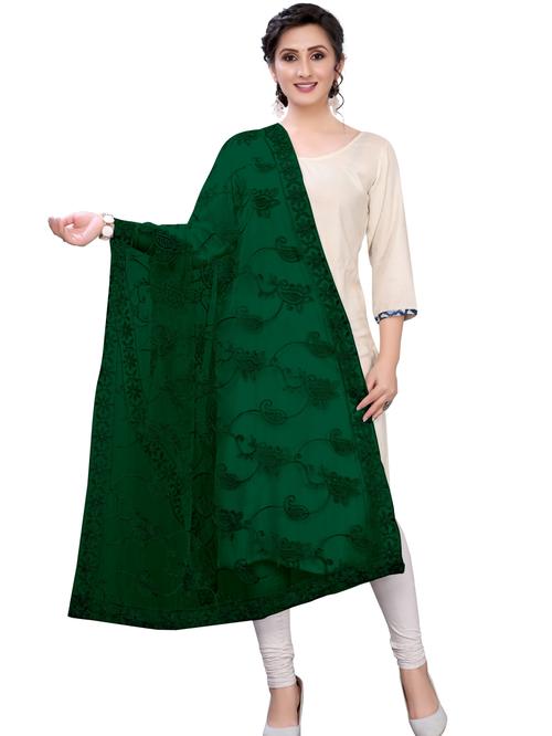 net embroidered dark green women dupatta  - 17858444 - Very Small Image - 1