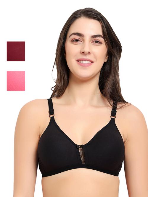 set of 3 multi colored solid full coverage t-shirt bra  - 17859325 - Very Small Image - 1