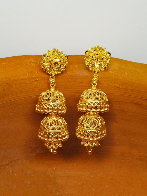 gold brass jhumka earring - 17860328 - Very Small Image - 1