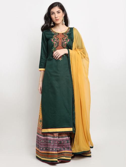 green cotton blend semistitched suit - 17860925 - Very Small Image - 1