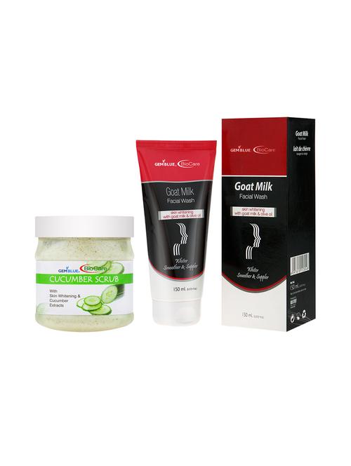 gemblue biocare  cucumber scrub, 500ml and goat milk face wash,  150ml - 17862297 - Very Small Image - 1