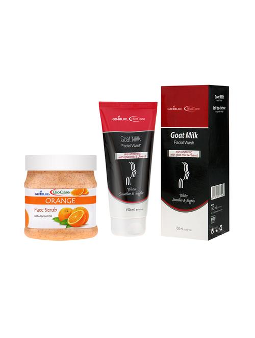 gemblue biocare  orange scrub, 500ml and goat milk face wash,  150ml - 17862308 - Very Small Image - 1