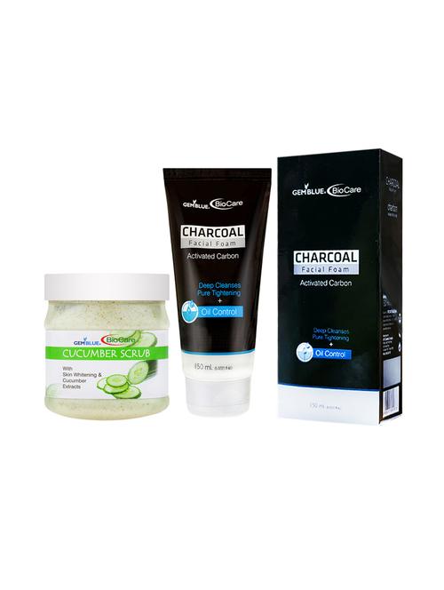 gemblue biocare  cucumber scrub, 500ml and charcoal face wash,  150ml - 17862335 - Very Small Image - 1