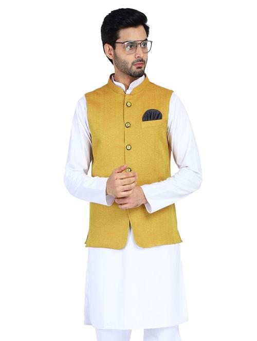 yellow solid nehru jacket - 17865885 - Very Small Image - 1