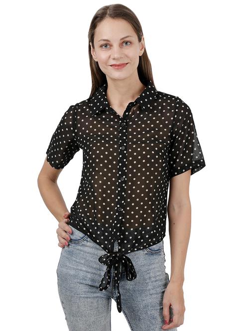 tie front polka dot top - 17866674 - Very Small Image - 1