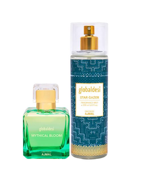 global mythical bloom eau de parfum 100ml & star gazer body mist 200ml pack of 2 for women crafted by ajmal + 2 parfum testers - 17869357 - Very Small Image - 1