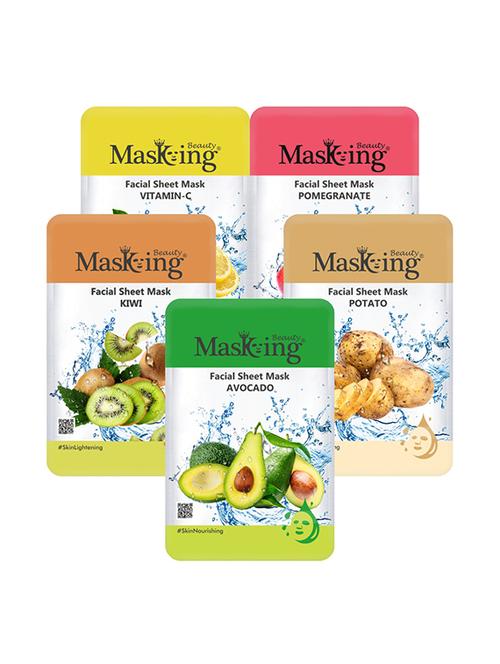 masking beauty facial sheet mask for skin brightening, lightening, glowing & regenerating for women & men combo pack of 5 - 17869519 - Very Small Image - 1